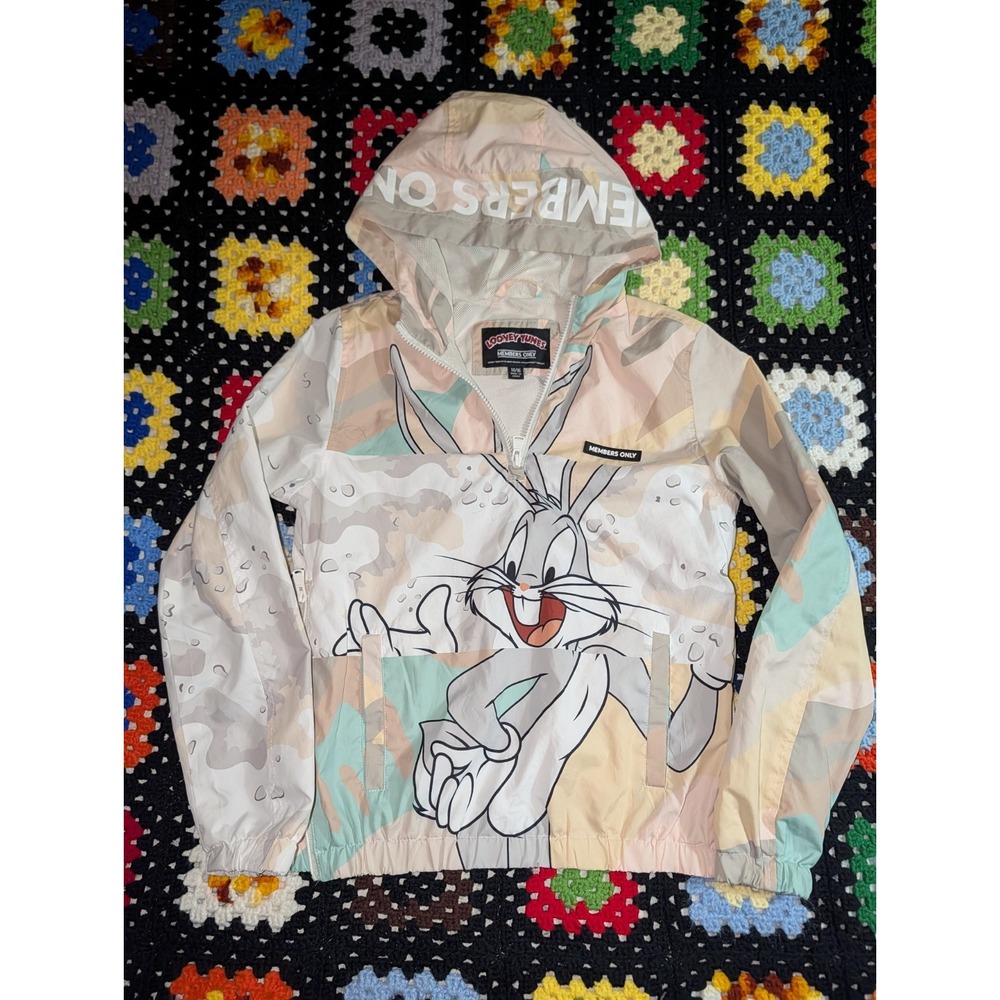 Members Only LOONEY TUNES Windbreaker Jacket Bugs Bunny 1/4 Zip Youth XL 14/16‎